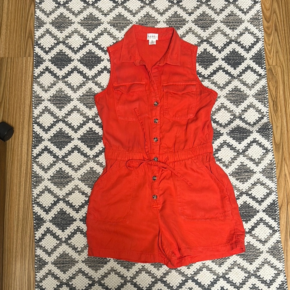 Sleeveless Nicole Miller Red Button-Up Romper